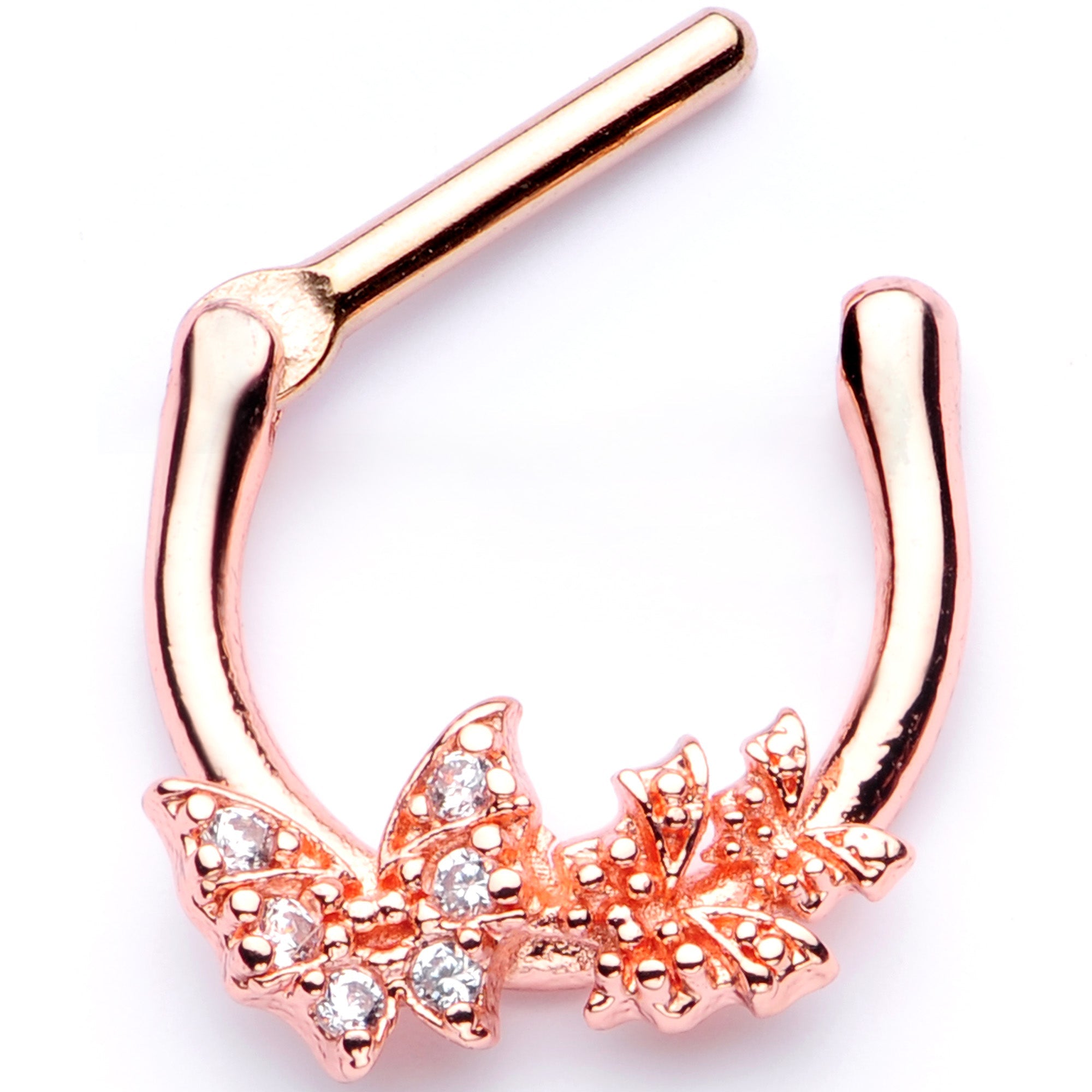 16G 1/4 Clear CZ Gem Rose Gold Tone Butterfly Cartilage Clicker