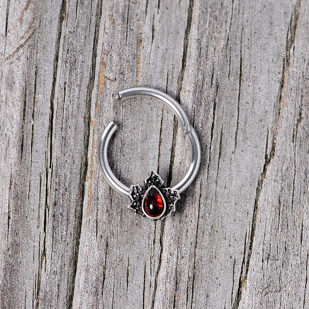 16G 3/8 Red Gem Holly Leaf Holiday Hinged Segment Ring