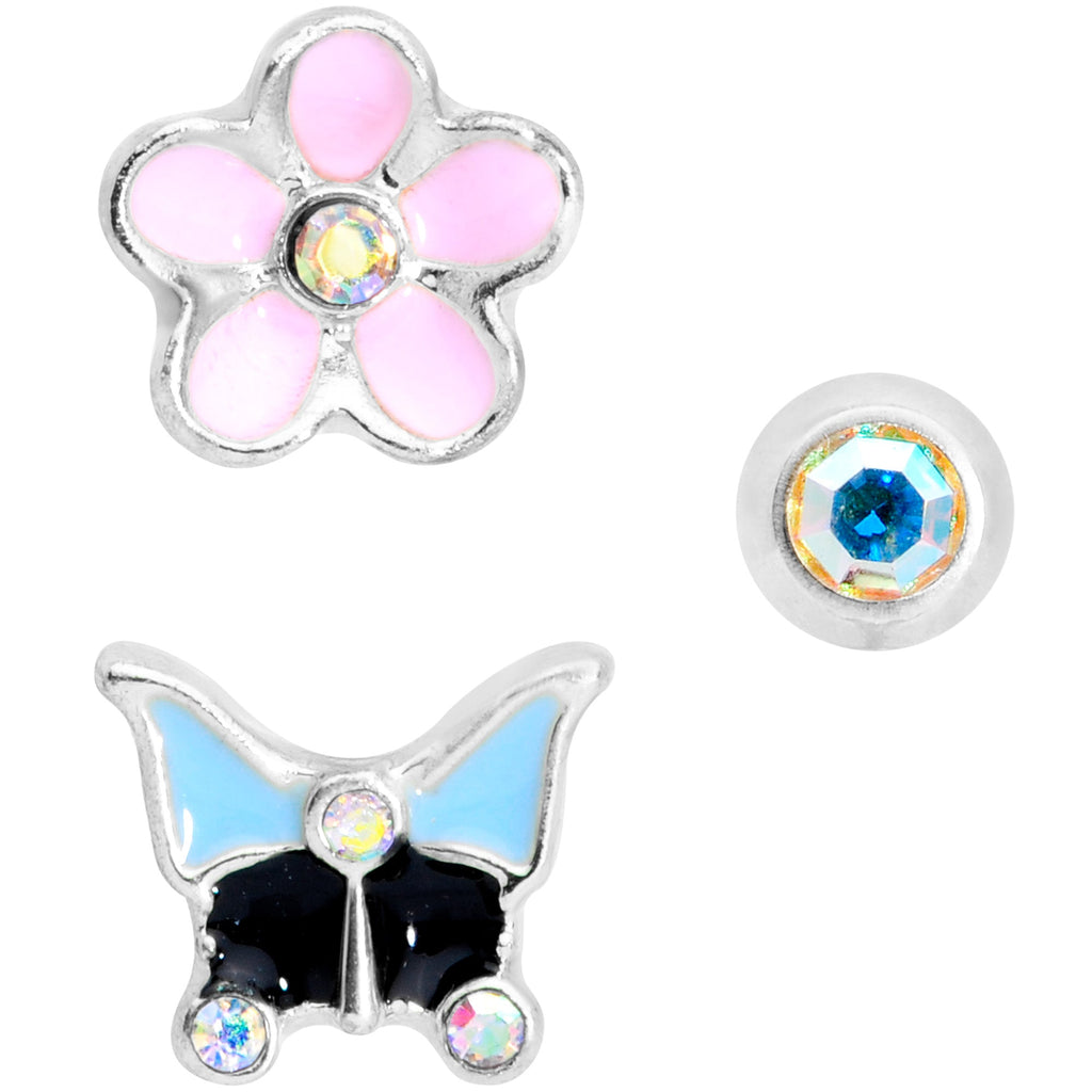 16G 1/4 Aurora Gem Flower Cartilage Tragus Set of 3