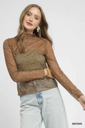 Umgee Nylon Lace Mesh Long Sleeve Top