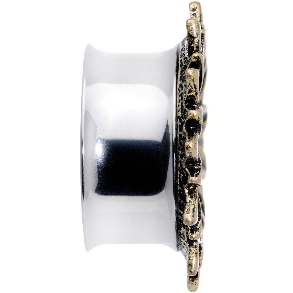 Blue Faux Druzy Sunburst Flower Double Flare Plug Set 2G to 1"