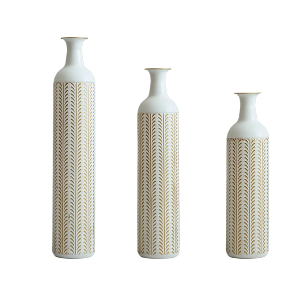 Floor Metal Vase Modern Style Decoration Home White Metal Vase 3-piece Set Gorgeous Home Decoration Large Glazed Metal Vase