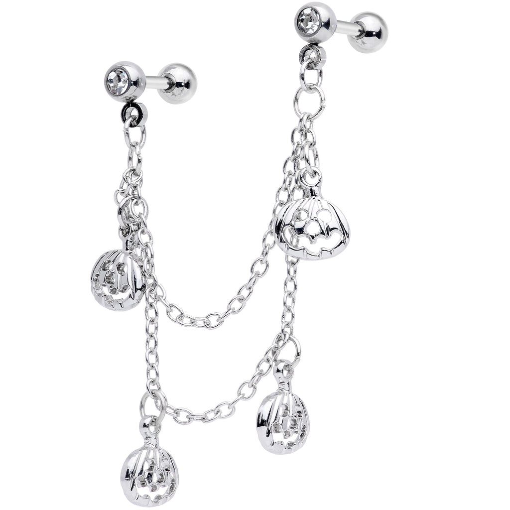 16G 1/4 Clear Gem Pumpkin Halloween Cartilage Chain Earring
