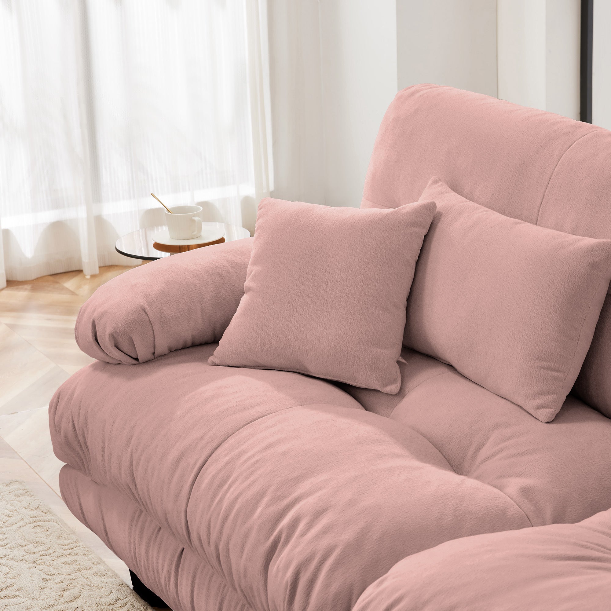 Free Combination Modular Sectional Sofa,U Shaped Couch for Living Room, 4-Seater Comfy Cloud Couch with 2 Ottomans, Chenille Pink