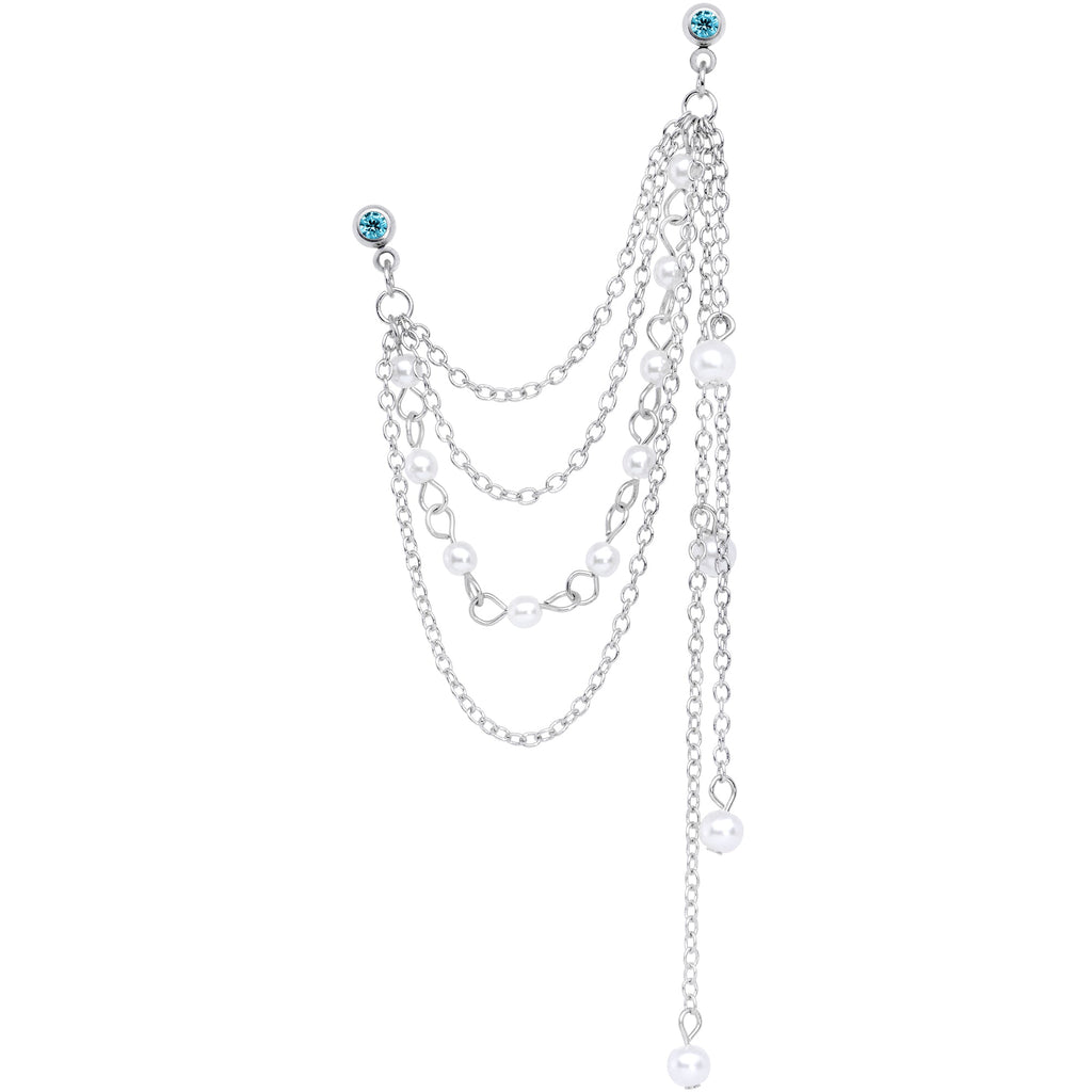 16G 1/4 Aqua Gem Multiple Dangle Cartilage Chain Earring
