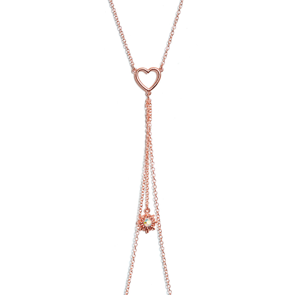 14G 5/8 Aurora Gem Rose Gold Hue Star Sun Nipple Chain Necklace