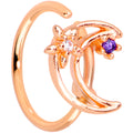 20G 5/16 Clear Blue CZ Gem Rose Gold Tone Moon Nose Hoop