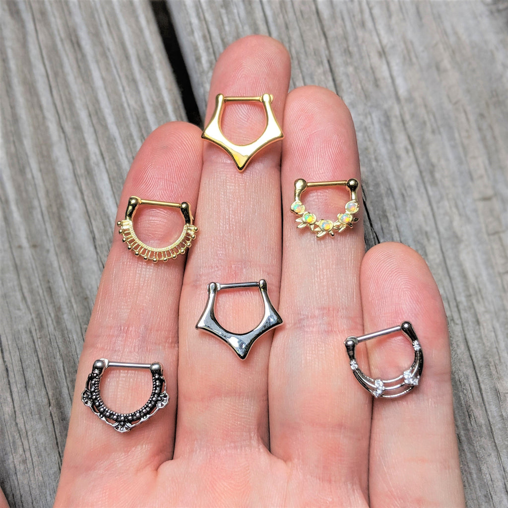 16G 5/16 Gold Tone Textured Frill Septum Clicker