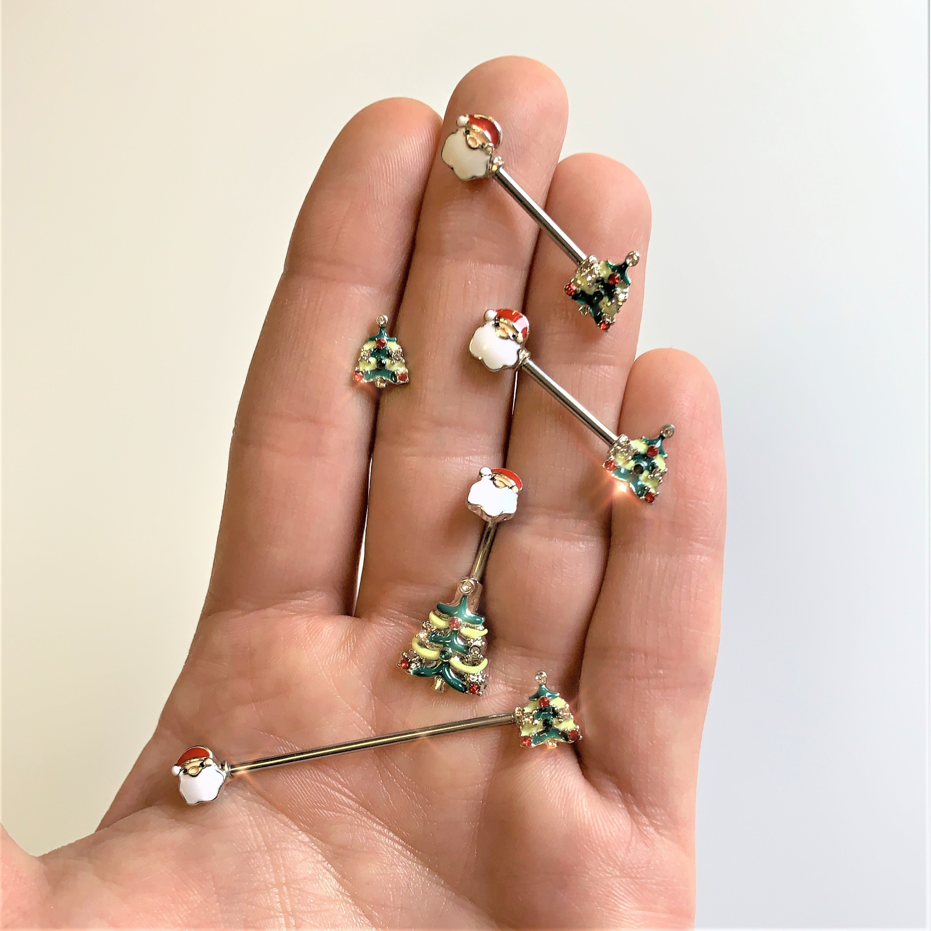 16G 1/4 Red Gem Christmas Tree Cartilage Tragus Earring