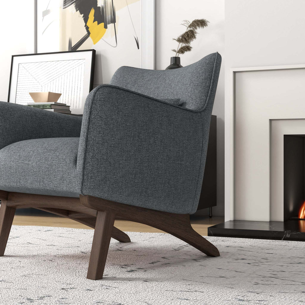 New Design Brayden Mid Century Modern Grey Linen Armchair with Solid Wood Frame and Padded Seat for Home Office 32.5'H x 30'W x 30'D