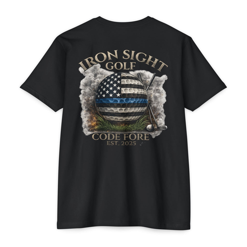 Thin Blue Line Golf Ball T-Shirt — Iron Sight Golf Code Four Design