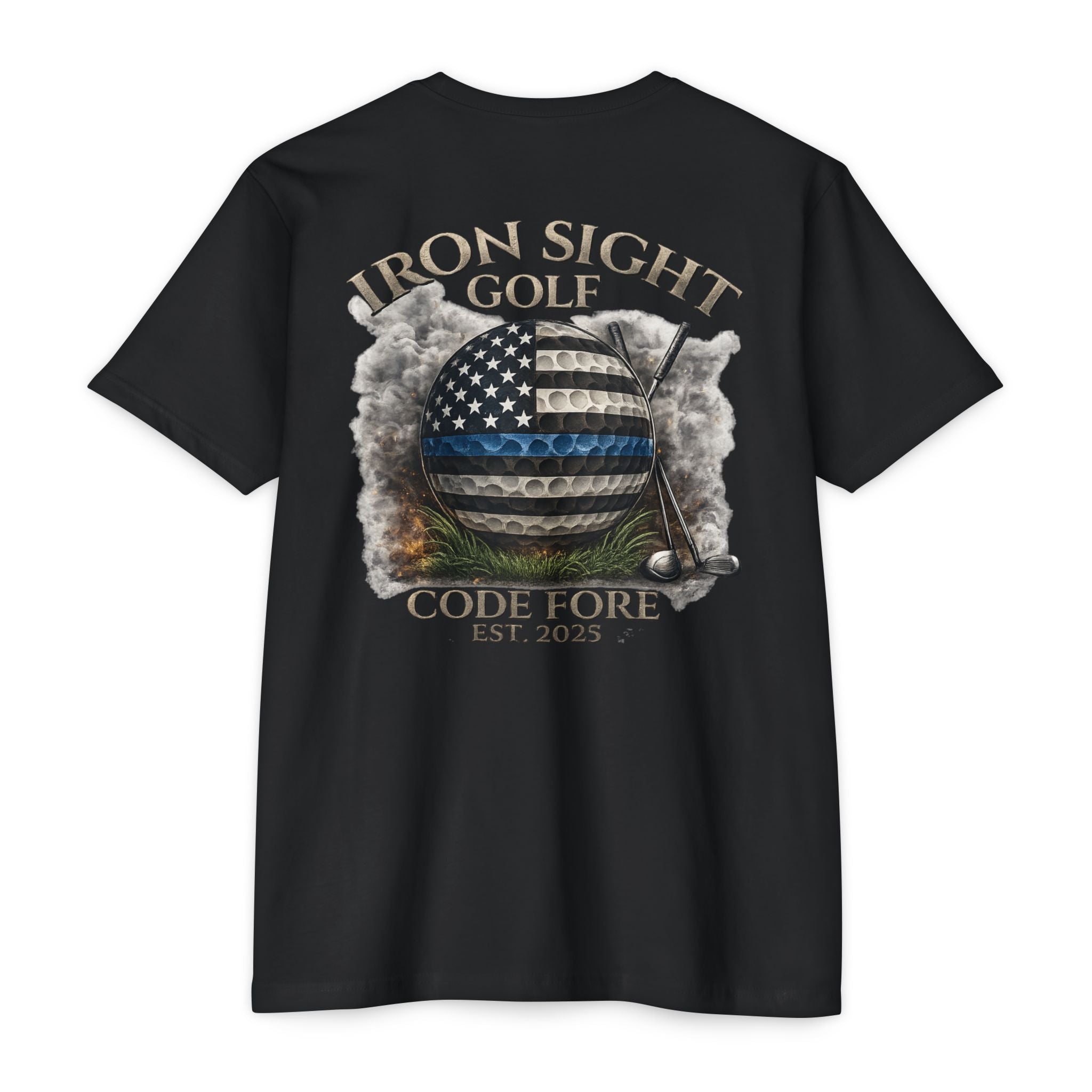 Thin Blue Line Golf Ball T-Shirt — Iron Sight Golf Code Four Design