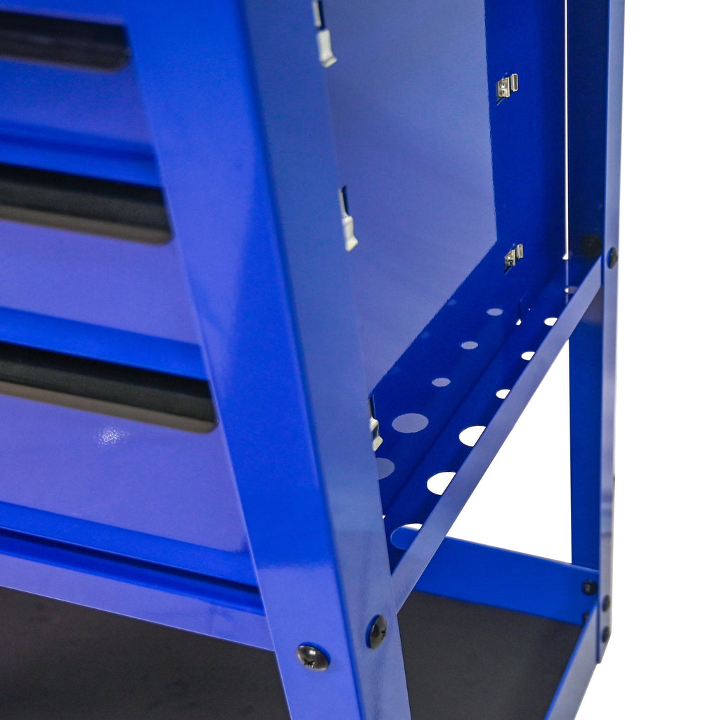 3 DRAWERS MULTIFUNCTIONAL TOOL CART WITH WHEELS AND WOODEN TOP-Blue