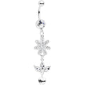 Clear Gem Flower Leaves Love Dangle Belly Ring