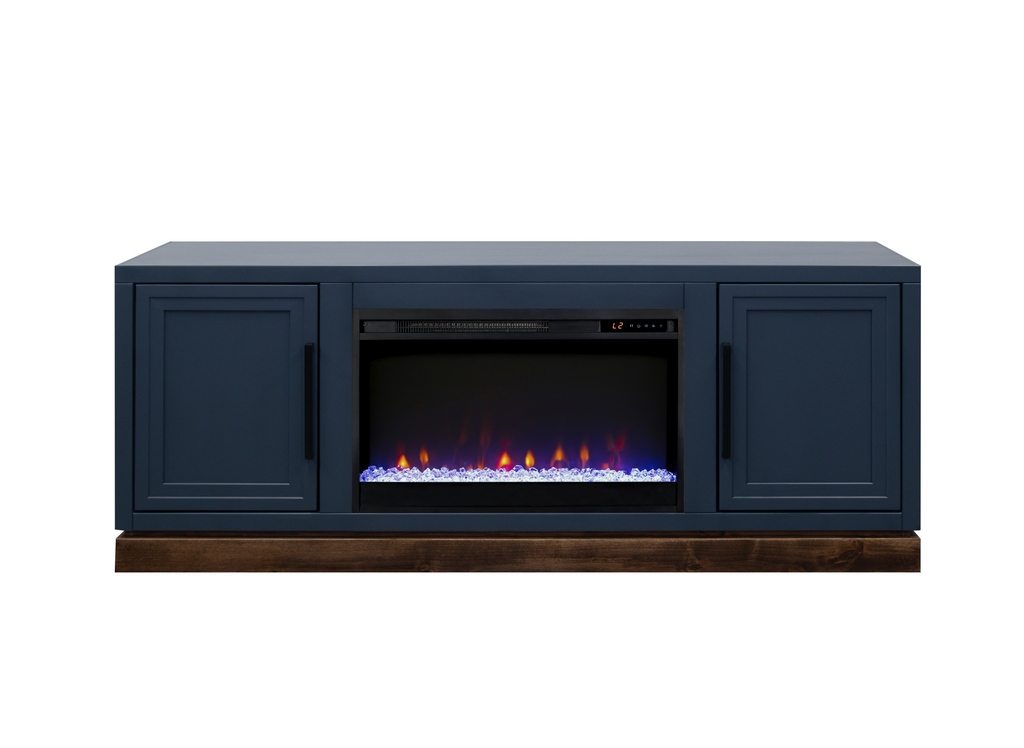 Nora 64 inch Fireplace TV Stand, for TVs up to 85 inches, Blue Denim and Whiskey Finish