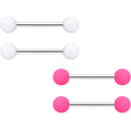14G 9/16 Hot Pink White Matte Barbell Nipple Ring Set of 4