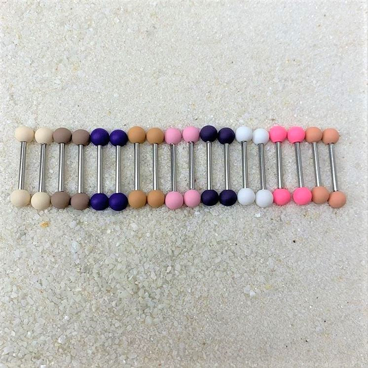14G 9/16 White Matte Barbell Nipple Ring Set
