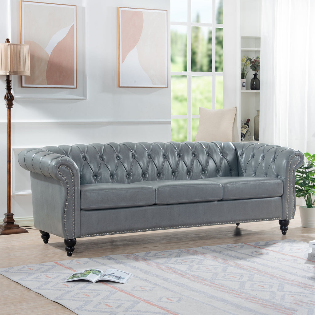 84.65' Rolled Arm Chesterfield 3 Seater Sofa.