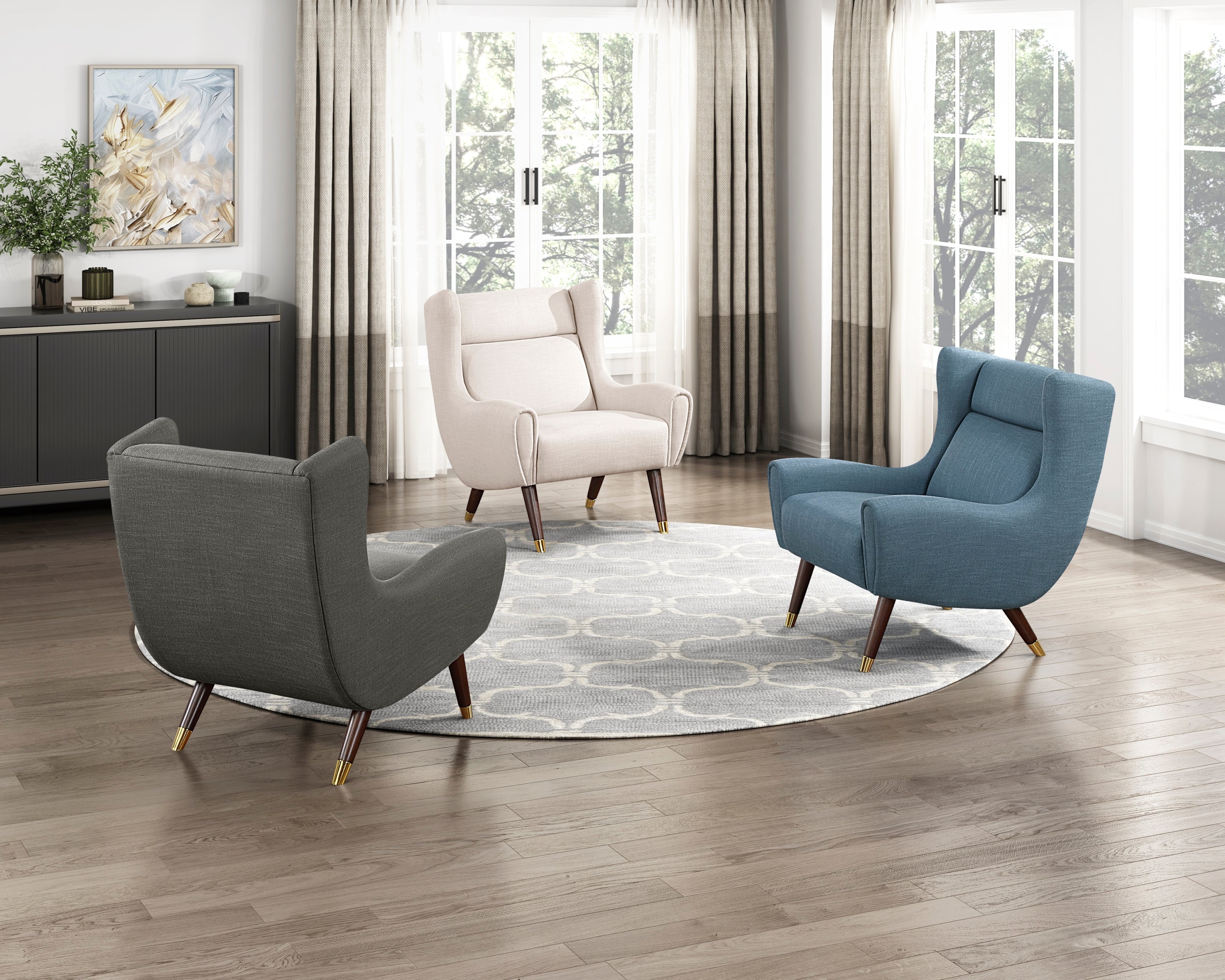 Modern Wingback Upholstered Blue Accent Chair 1pc Solid Wood Sleek Design Luxury Furniture