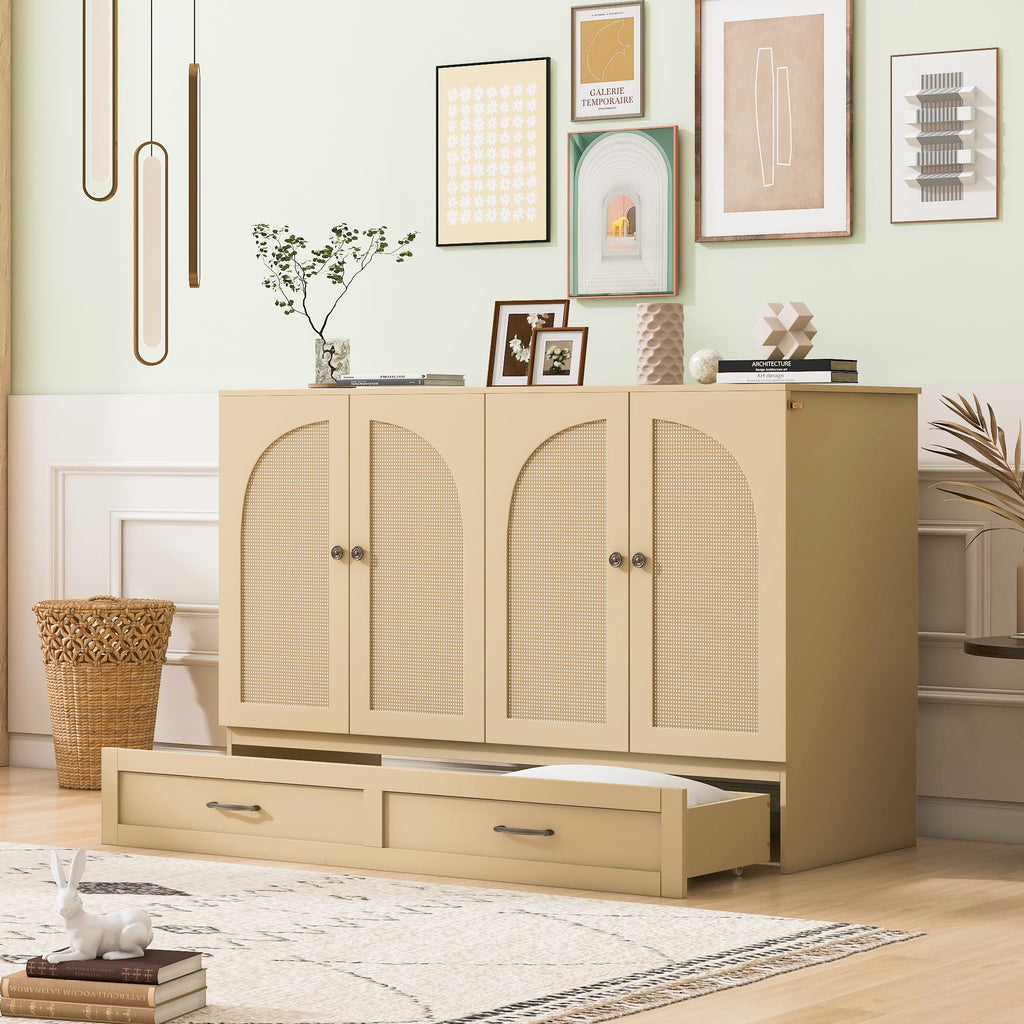 Full Size Murphy Bed with Large Drawers, Gold