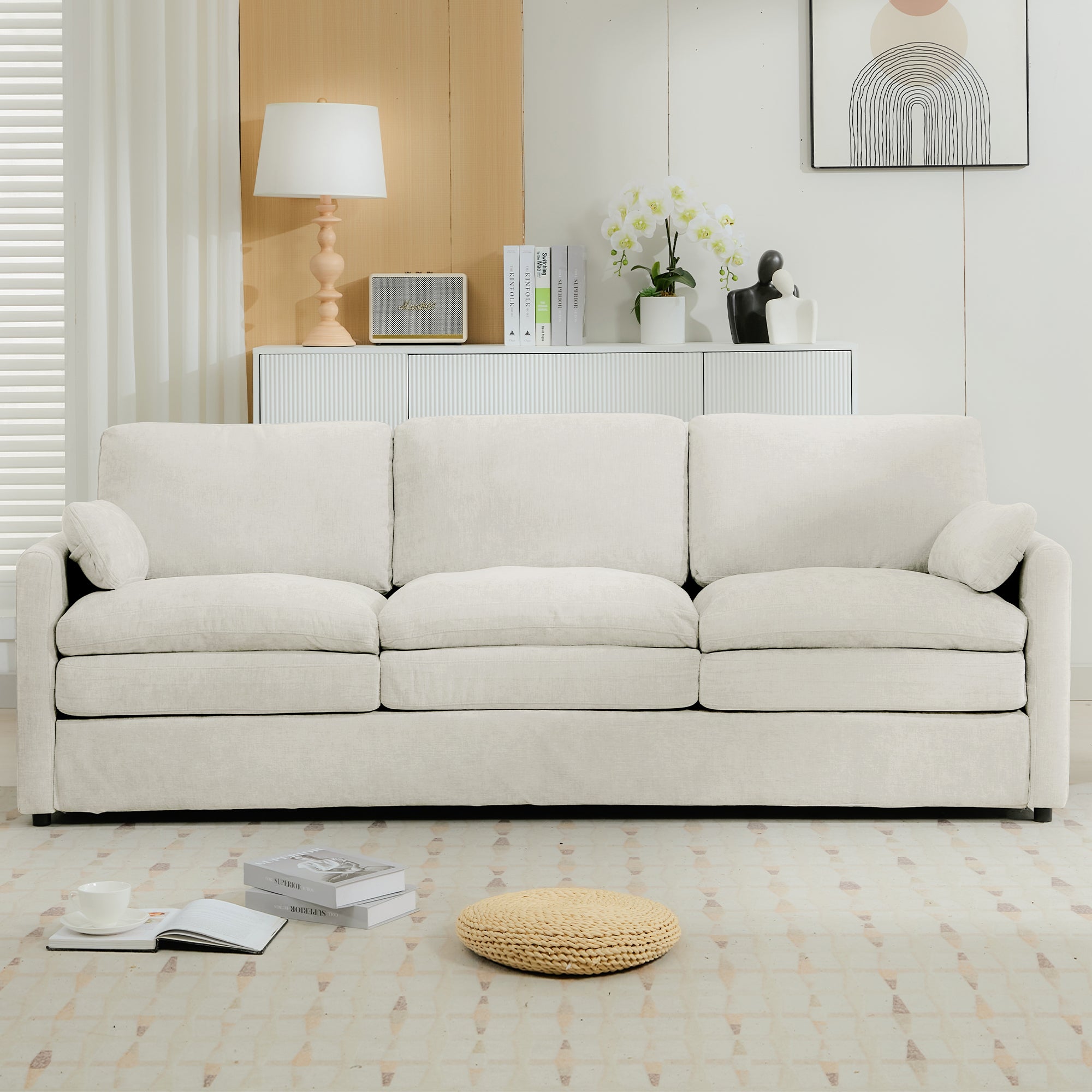 89'  Cozy Upholstered 3-seater Sofa Oversized Comfy Cloud Sofa Double Cushion 3-seater Sofa Plush Cushion Sofa Couch for Living Room, Beige