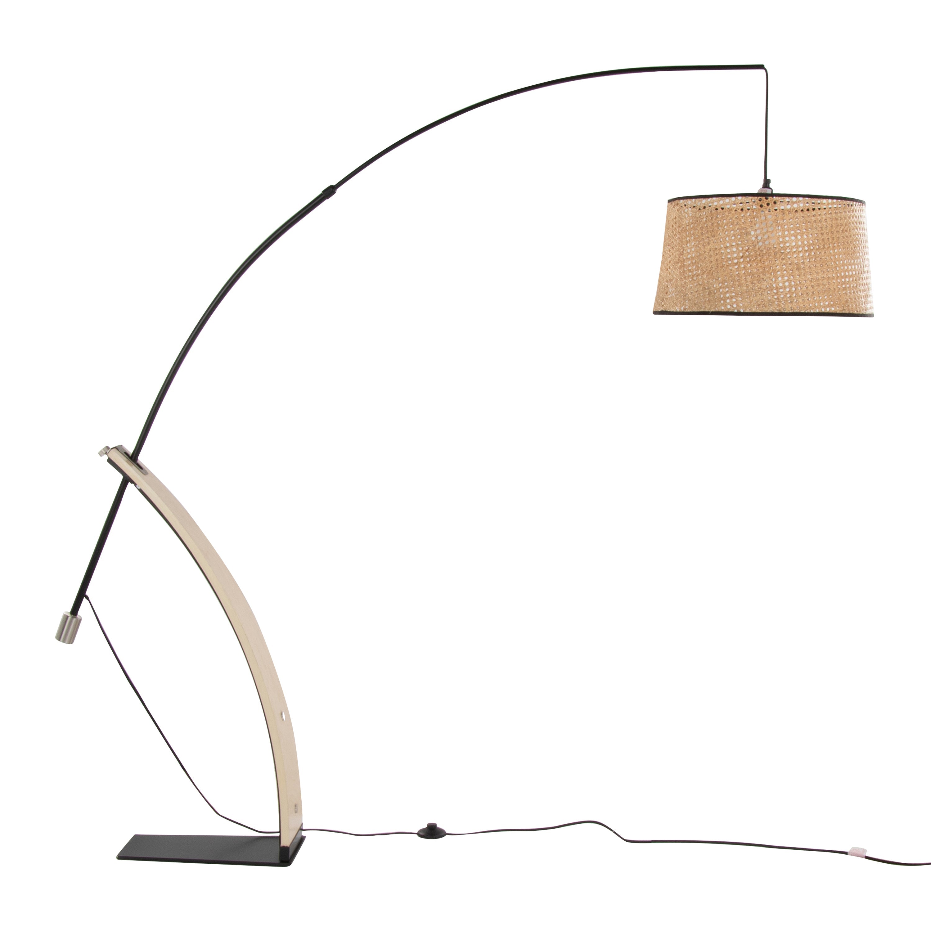 Robyn-Salon Mid-Century Modern Floor Lamp in Natural Wood and Black Metal with Natural Rattan Shade by LumiSource