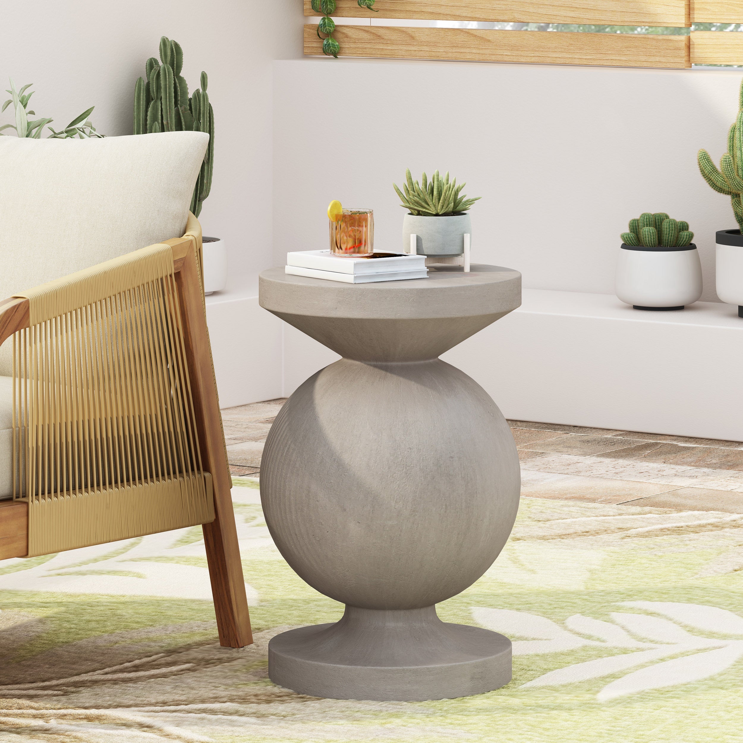 Modern End Table with Pedestal Base in Natural Magnesium Oxide, 17.25' x 17.25' x 26.50'
