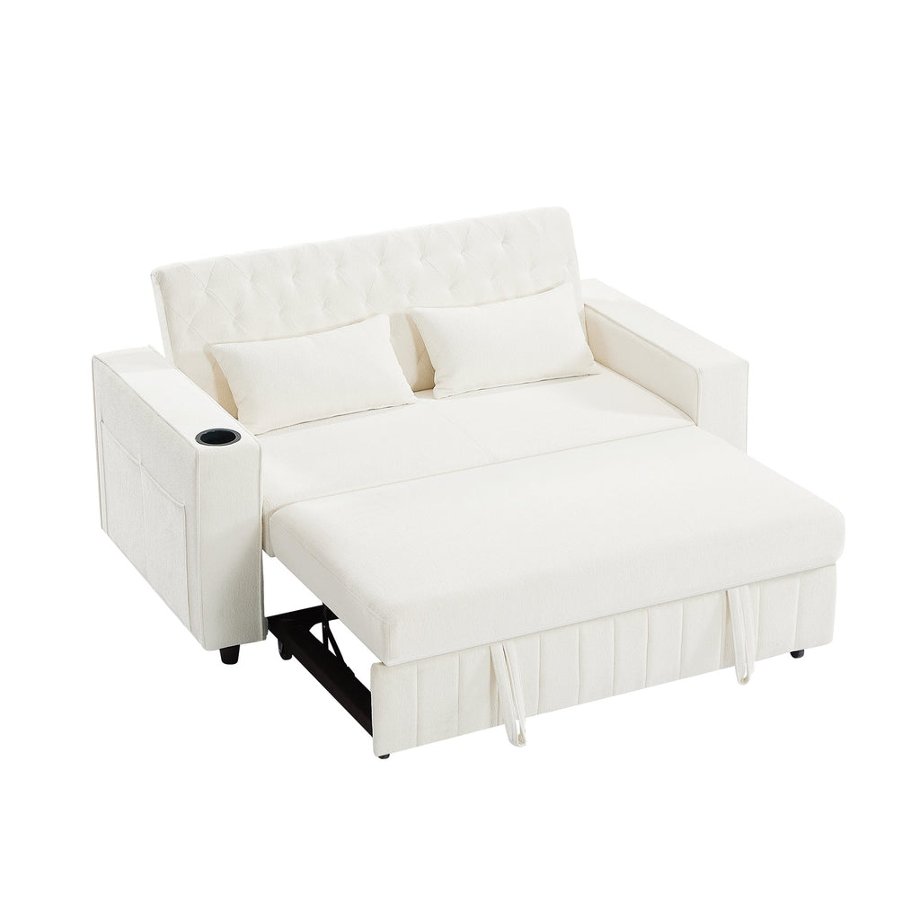 61.4' Pull-out Sofa Bed Convertible Couch Loveseat Sofa Modern Sleeper Sofa with Adjustable Backrest for Living Room, Beige