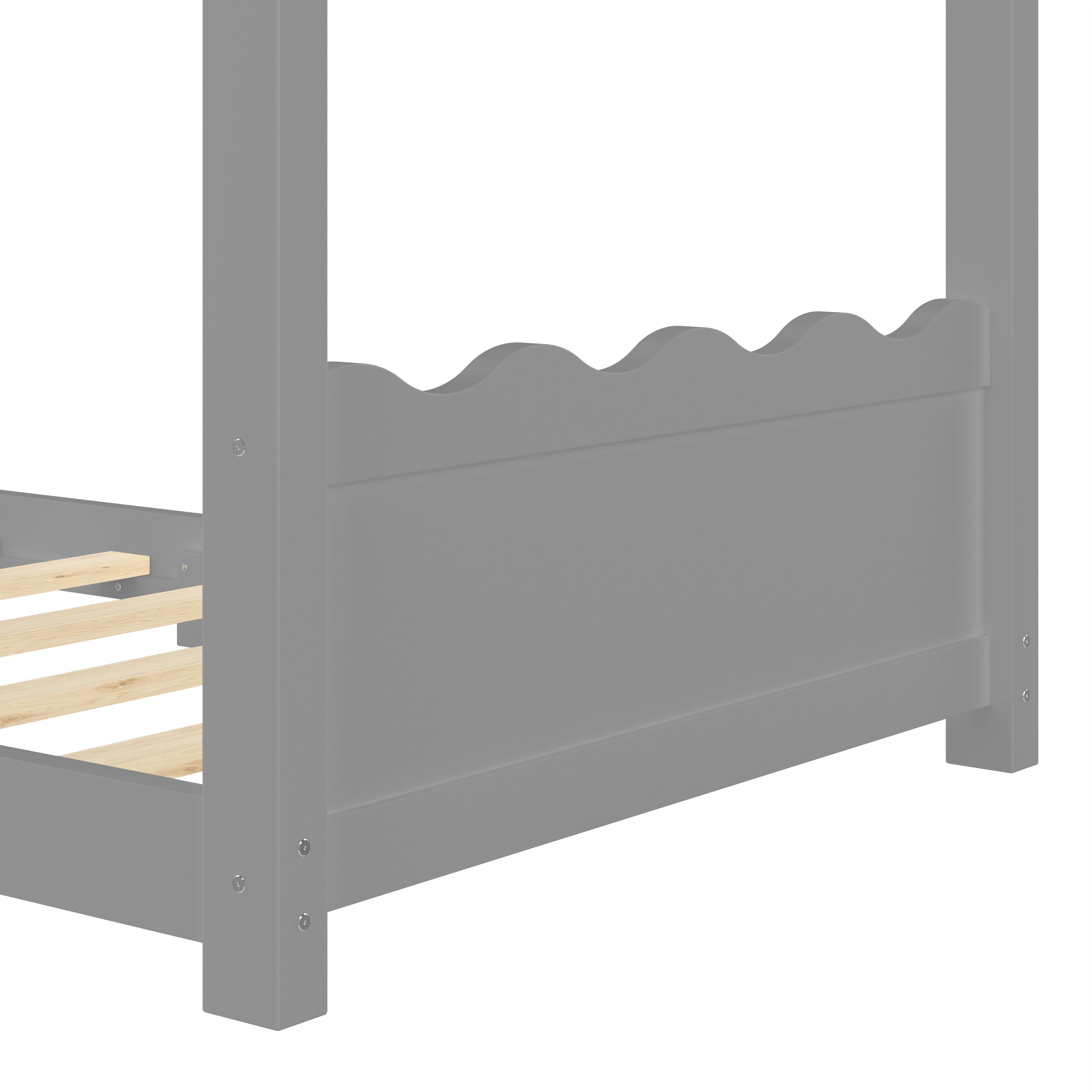 Twin House Floor Bed with Support Slats, Solid Wood House Bed Frame for Kids, No Box Spring Needed and Opening Constructure, Gray