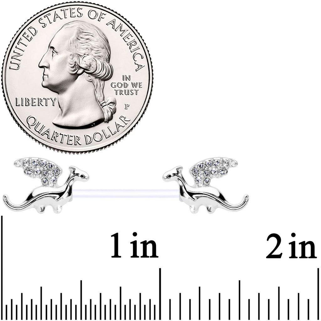 14G 9/16 Clear Gem Bioplast Dragon Barbell Nipple Ring Set