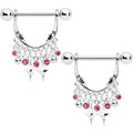 14G 5/8 Pink Gem Moons Dangle Nipple Ring Set