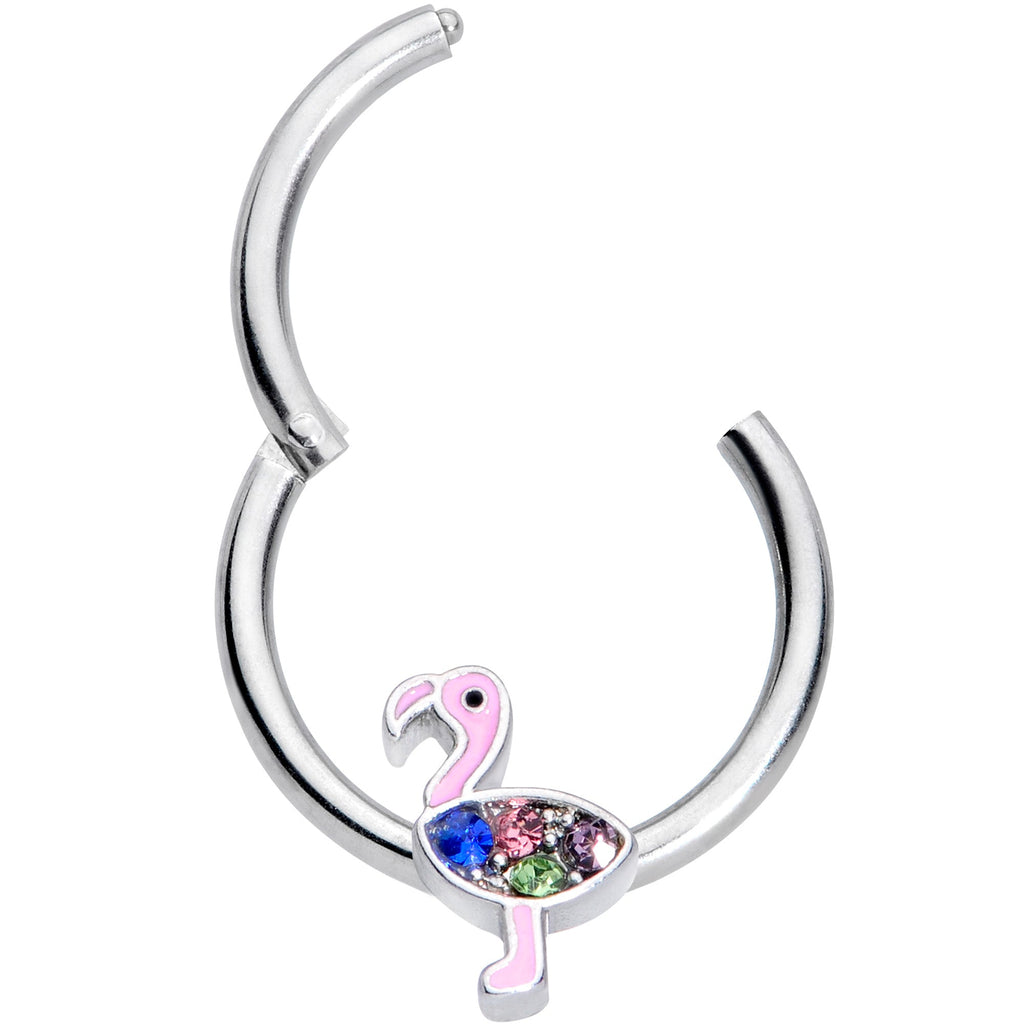 16G 3/8 Pink Blue Green Funky Flamingo Hinged Segment Ring