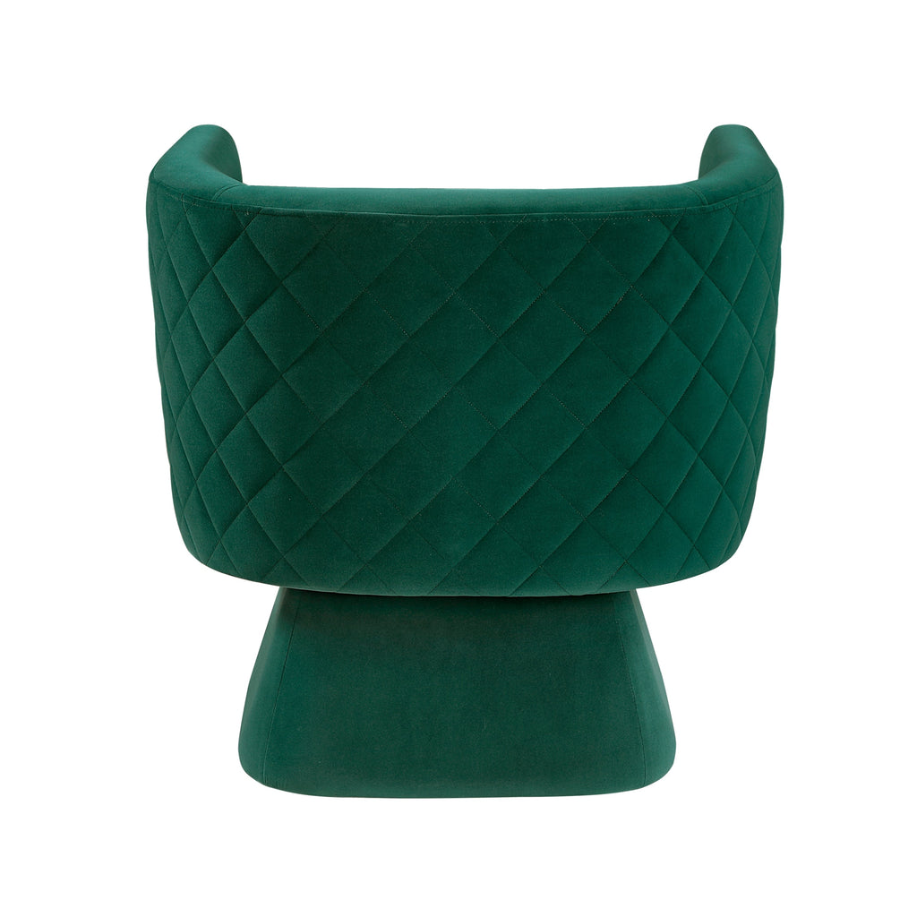 1pc Swivel Chair Green Velvet Fabric Upholstery Solid Wood Diamond Pattern Stitched Back Comfort Chair Living Room Furniture