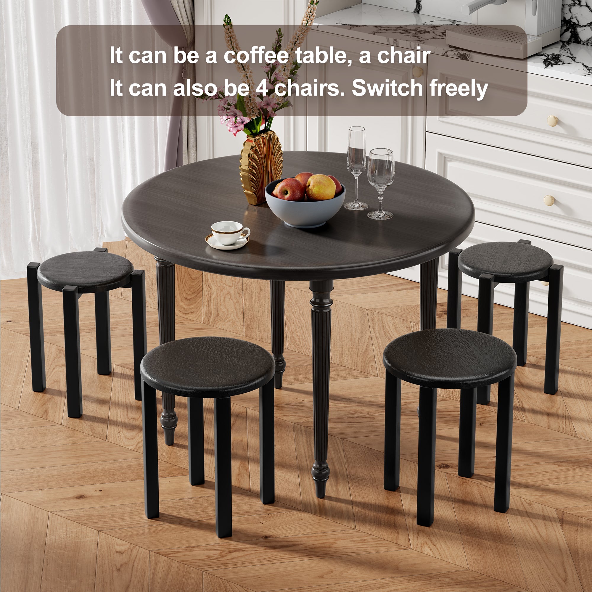 100% solid wood stackable stools set of 4, wooden stools, 18-inch stools, stacking stools, nesting tables, sturdy and durable, no installation required, top stackable round side table