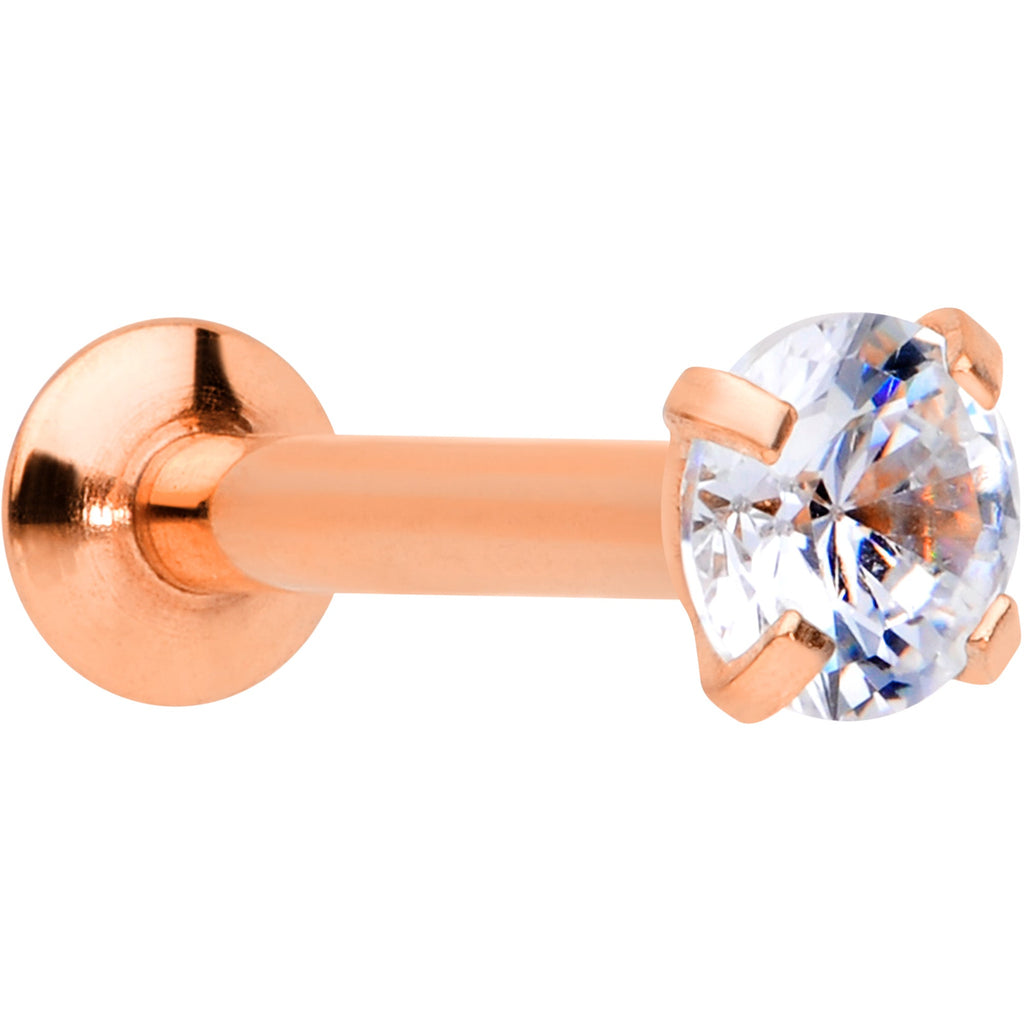 16G 5/16 CZ Rose Gold PVD 3mm Threadless Push In Labret Tragus