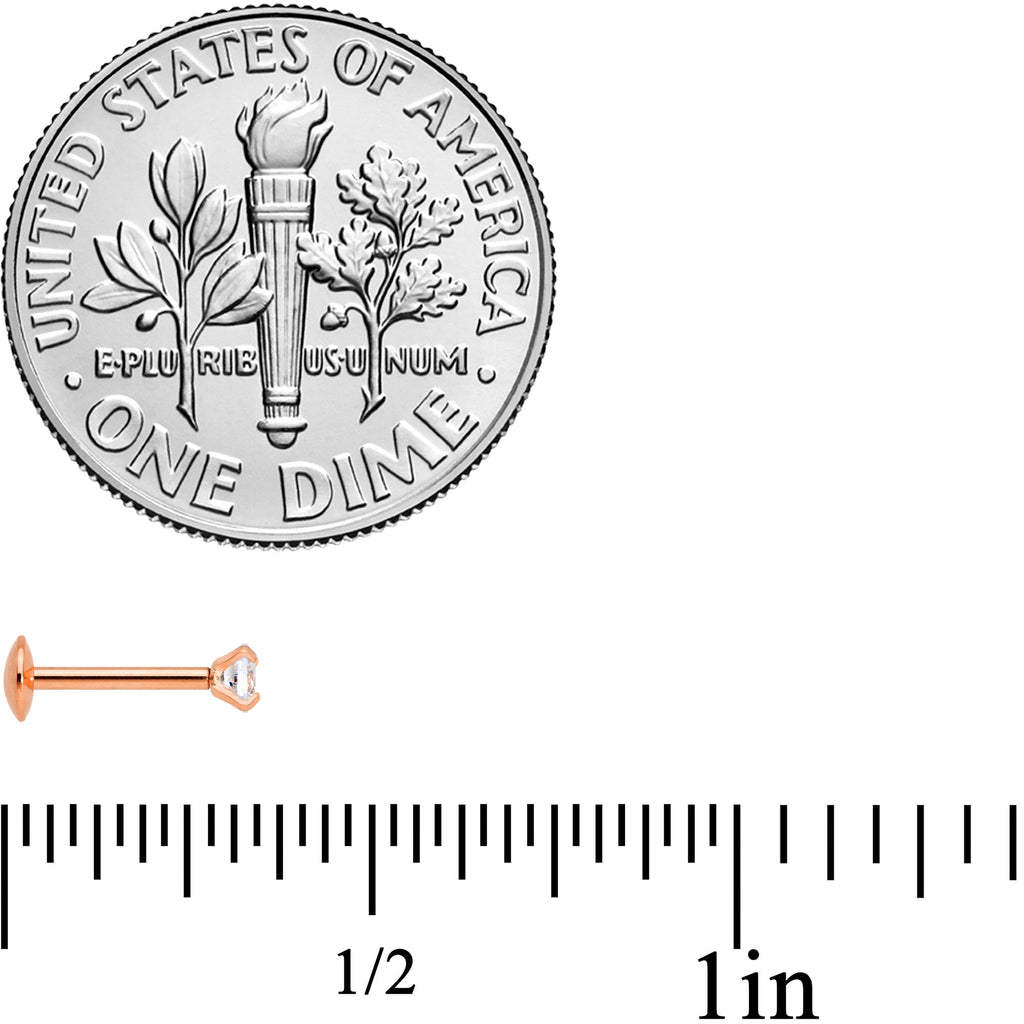 20G 1/4 CZ Gem Rose Gold PVD 2mm Threadless Push In Labret Tragus