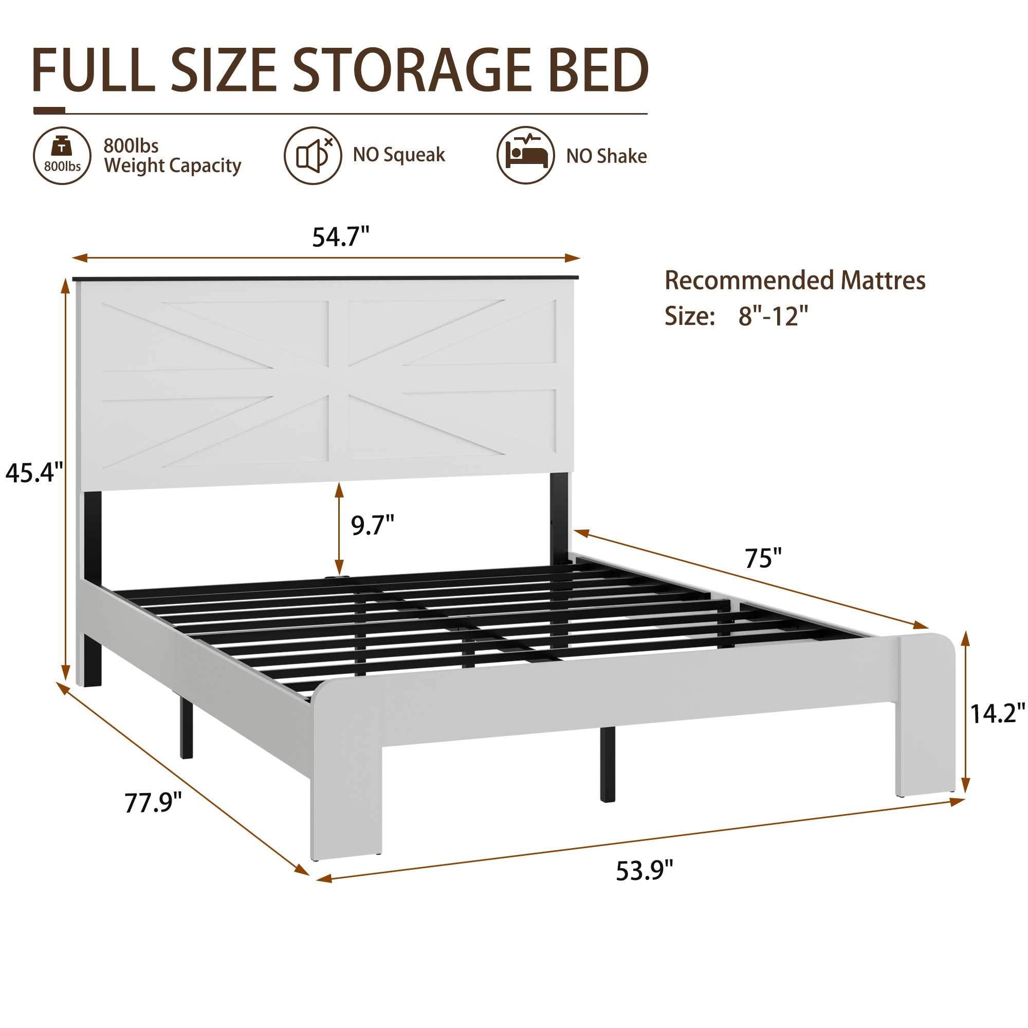 King Bed Frame Headboard , Wood Platform Bed Frame , Noise Free,No Box Spring Needed and Easy Assembly Tool,Large Under Bed Storage,White