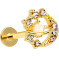 16G 5/16 Clear Gem Gold Tone White Faux Opal Moon Labret Tragus