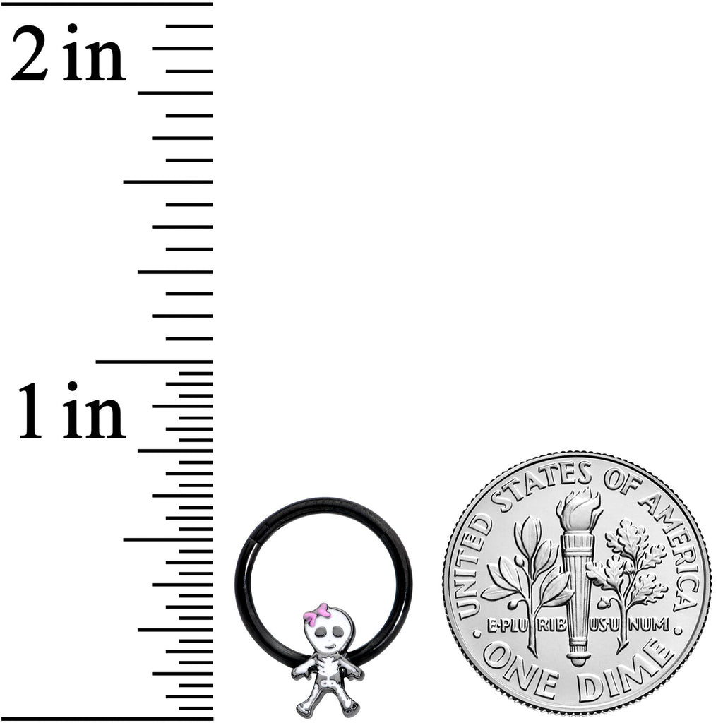 16G 3/8 Black Skeleton Girl Halloween Hinged Segment Ring