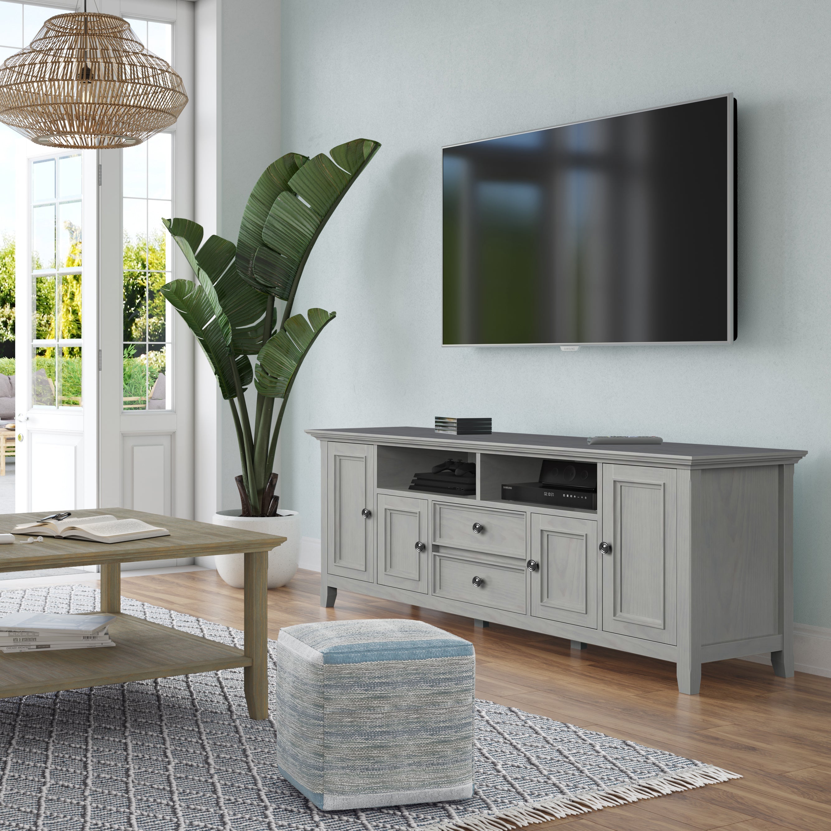 Amherst 72 inch Solid Wood TV Media Stand in Fog Grey