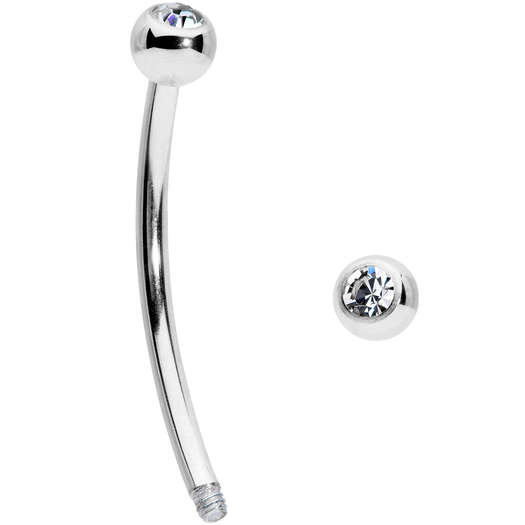 16G 9/16 Clear Gem Ball End Curved Barbell