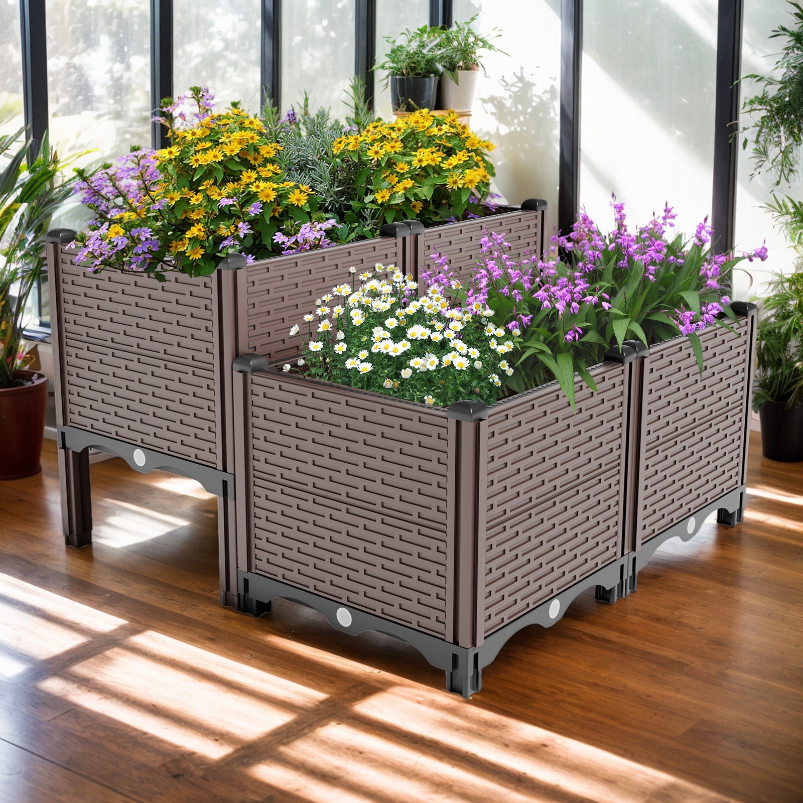 31.5x31.5x19.6in Raised Garden Beds Outdoor, Polypropylene Planter Boxes Outdoor for Vegetables, Flowers, Herbs, Garden Box with Drain Outlet, Heat and Frost Resistant Planters, 440 lbs Capacity