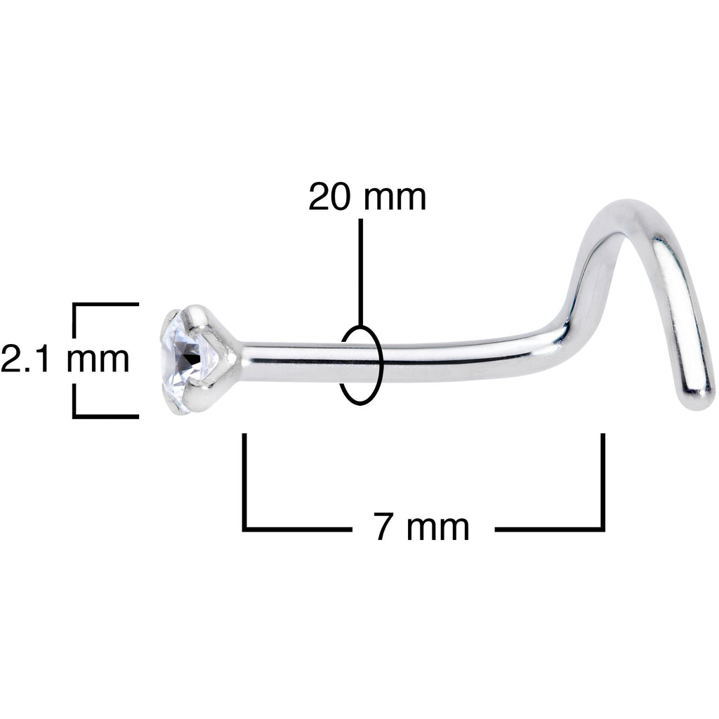 20G 5/16 Clear 2mm CZ Gem Grade 23 Titanium Left Side Nose Screw
