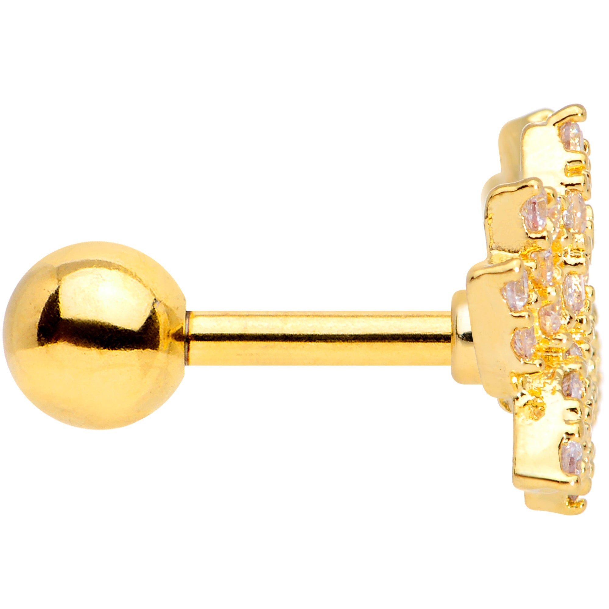 16G 1/4 Clear CZ Gem Gold Tone Lotus Flower Cartilage Tragus