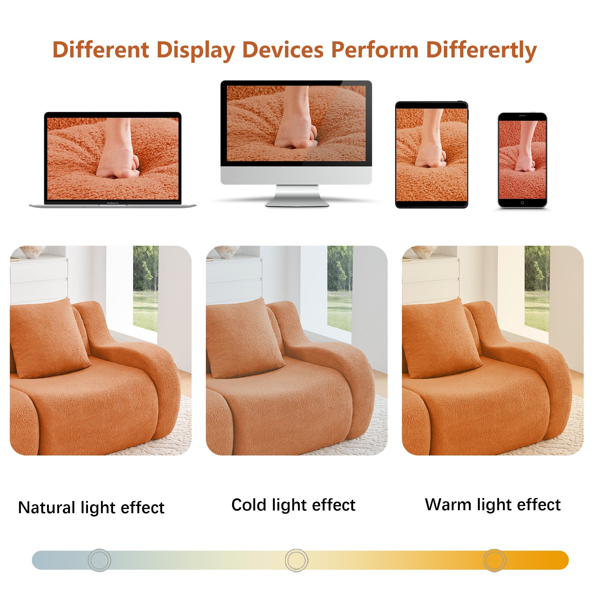 U-Shaped Boneless Sofa,Teddy Fabric No assembly required Curved armrest,Anti-slip Design,Streamlined Design 32D High Density Sponge,Full Compression Vacuum Packag,For Studies living Rooms,Orange