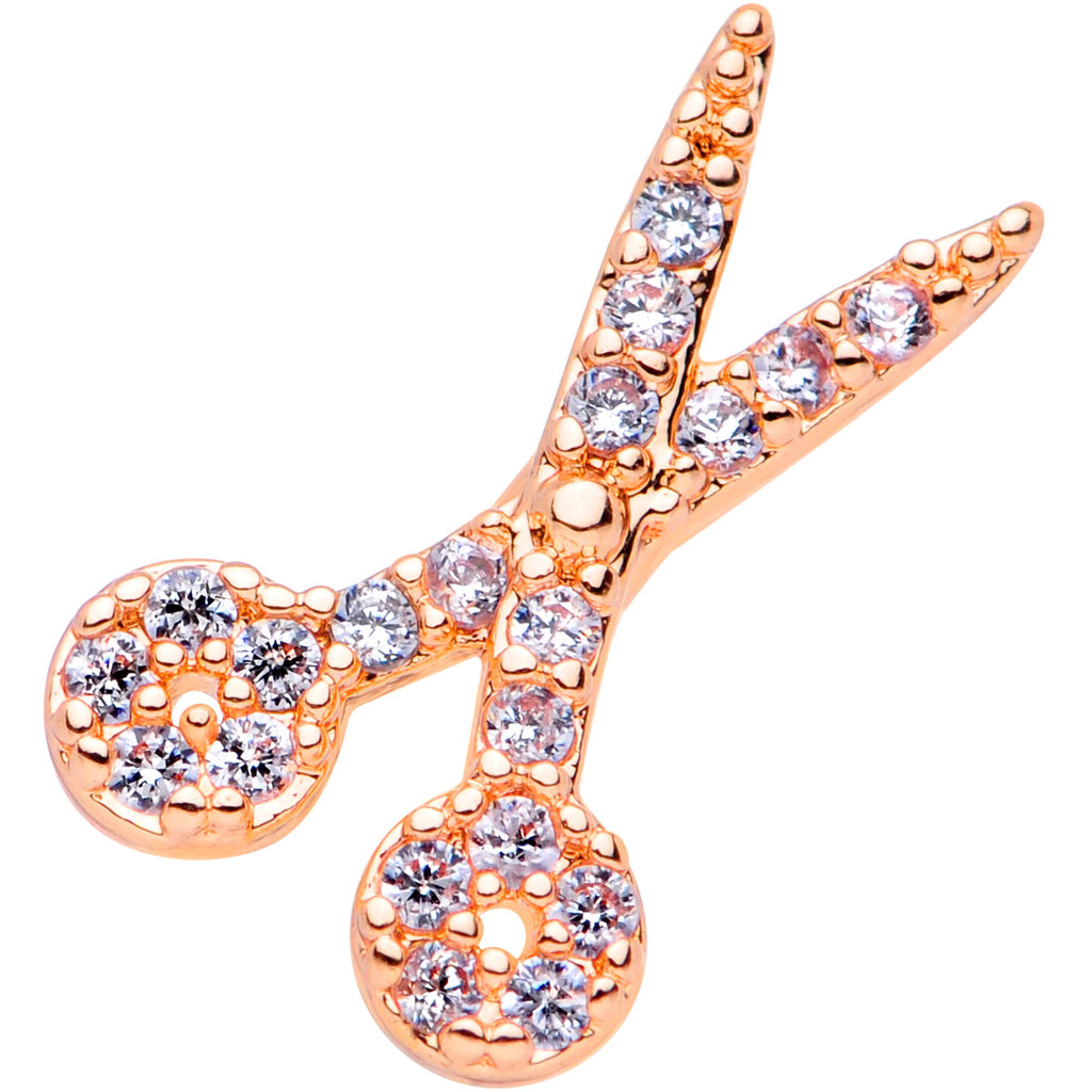 16G 5/16 Clear CZ Gem Rose Gold Hue Scissors Labret Monroe Tragus