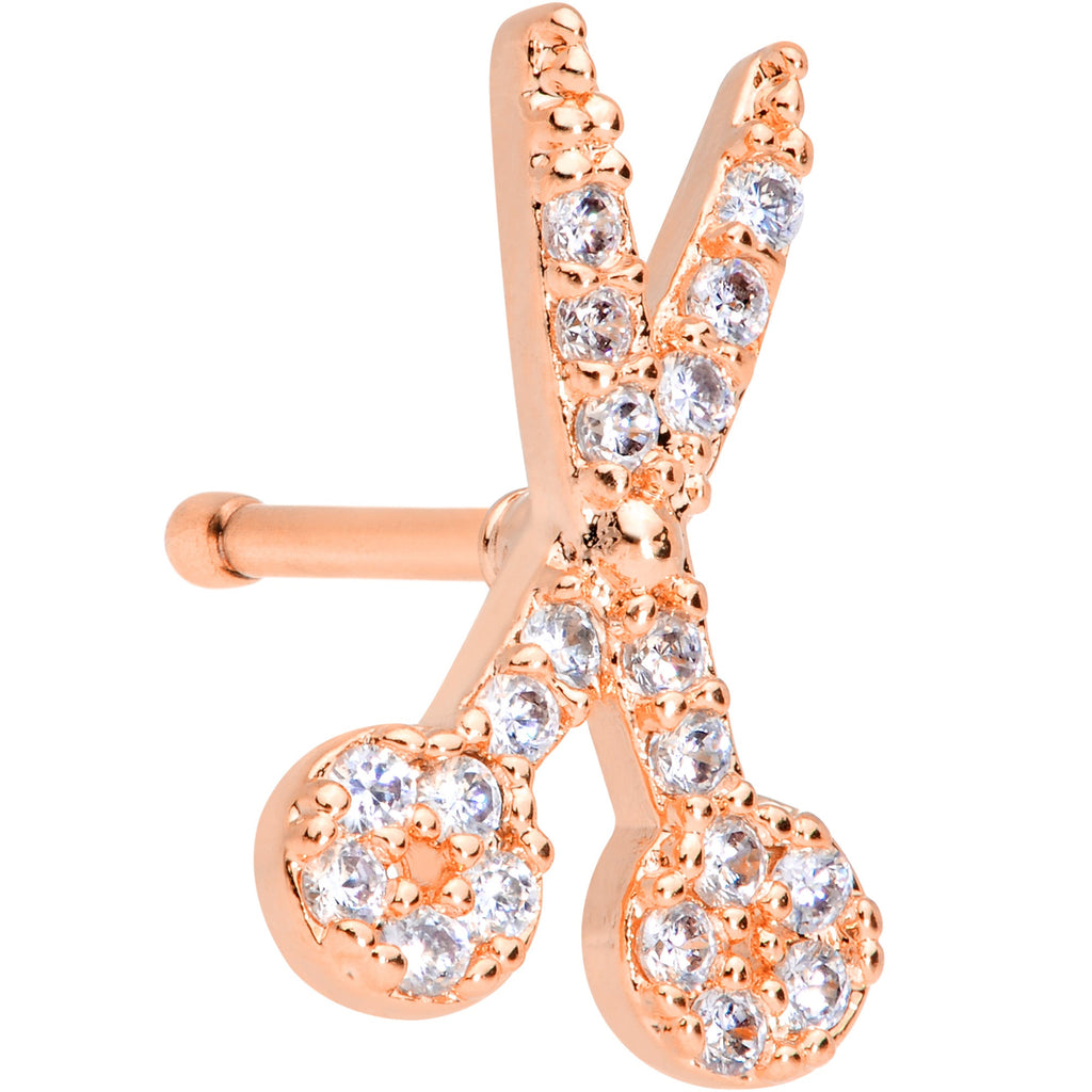 20G 1/4 Clear CZ Gem Rose Gold Tone Shear Scissors Nose Bone