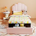 Velvet Petal Platform Bed with RGB LED Lights & Storage Drawers, Pink Wood+Metal Design, 72' L x 43' W x 39' H