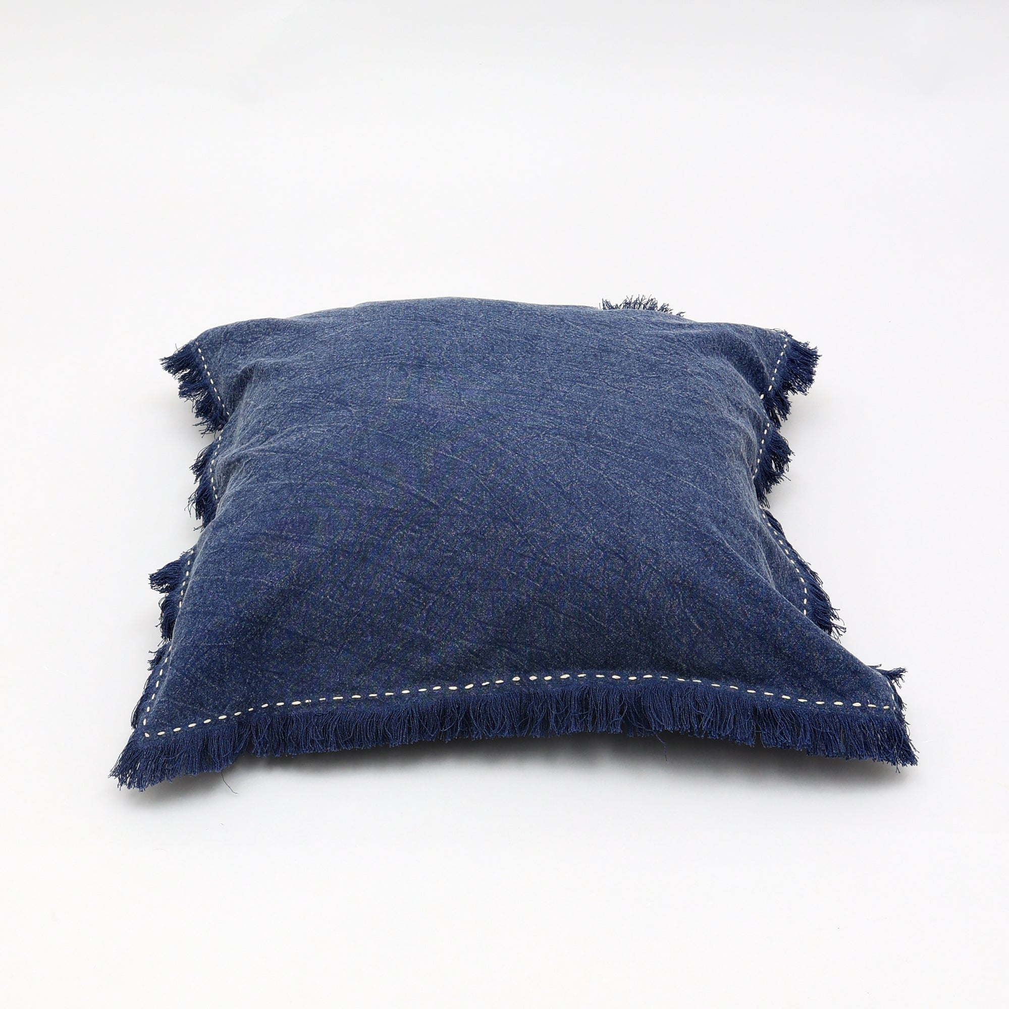 Stonewashed Linen Throw Pillow with Handworked Edges & Fringe -22X22'
