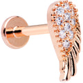 16G 5/16 Clear CZ Gem Rose Gold Tone Internal Thread Wing Labret